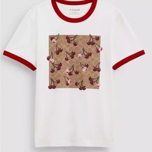 Coach White T-Shirt with Cherry Print
